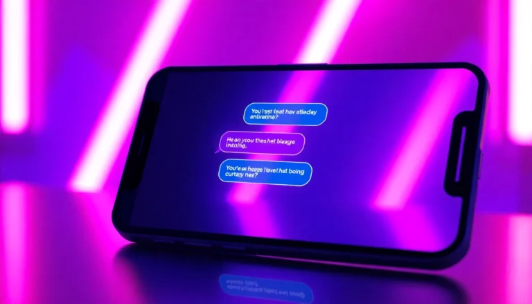 Close-up of a digital device screen displaying an enticing AI chat interface with neon lighting effects.