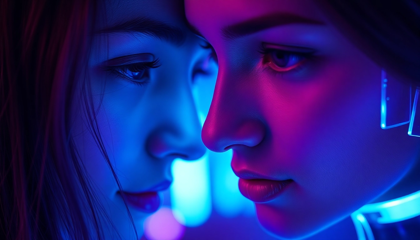 AI girlfriend engaging in realistic conversation on a futuristic digital interface for immersive NSFW chats.