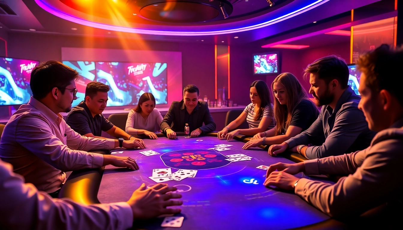Clubgg poker community engaging in online poker games with lively chips and cards, fostering skill development and social interaction.