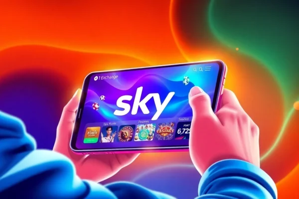 Sky Exchange Id login screen with secure account confirmation, showcasing a user engaging with the platform on a smartphone, emphasizing safety and ease of access.
