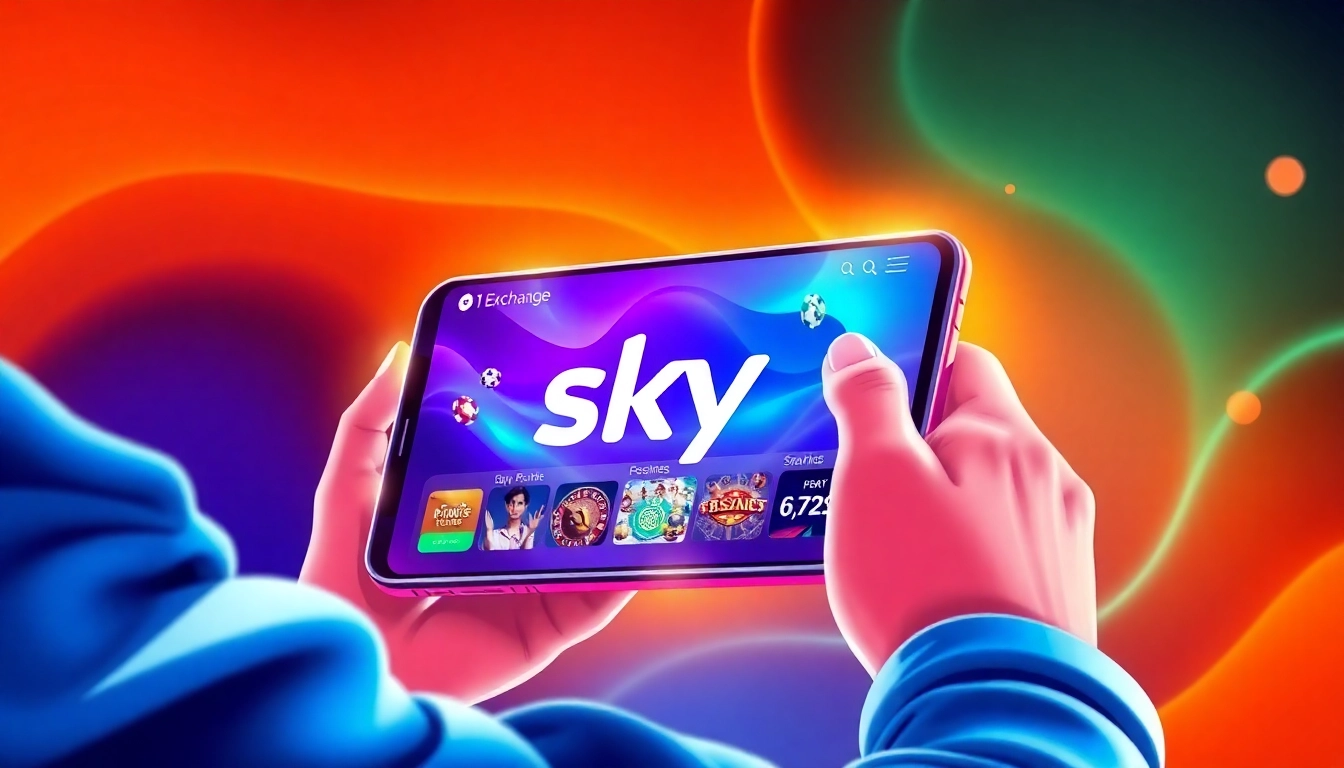 Sky Exchange Id login screen with secure account confirmation, showcasing a user engaging with the platform on a smartphone, emphasizing safety and ease of access.
