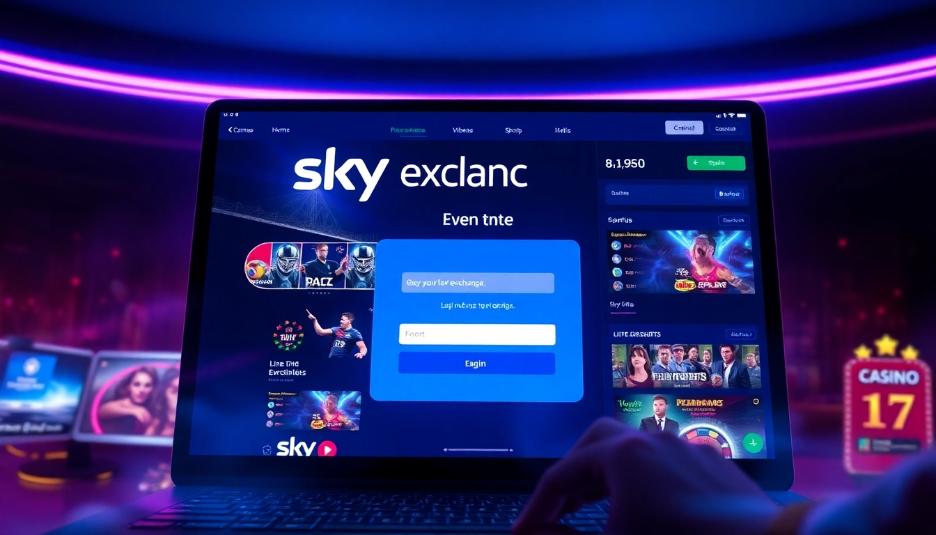 Guided shot of a user performing Sky exchange login on a responsive website dashboard with live betting options and casino games overview for seamless access.