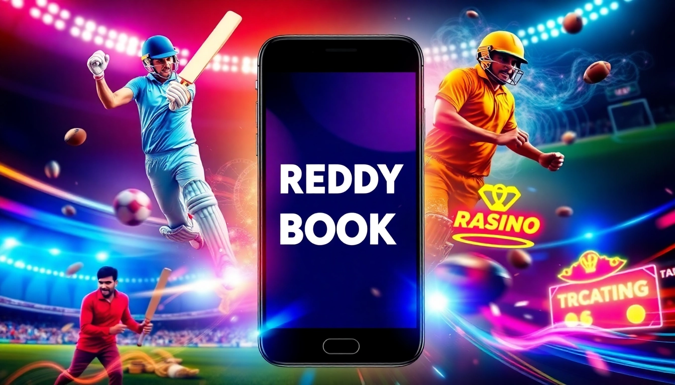 Reddy Anna Book logo on a mobile screen showcasing live sports betting with cricket, football, and casino games for Indian users.