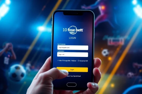 Effortless fairplay login screen on a mobile device with vibrant sports background, highlighting secure access for users.