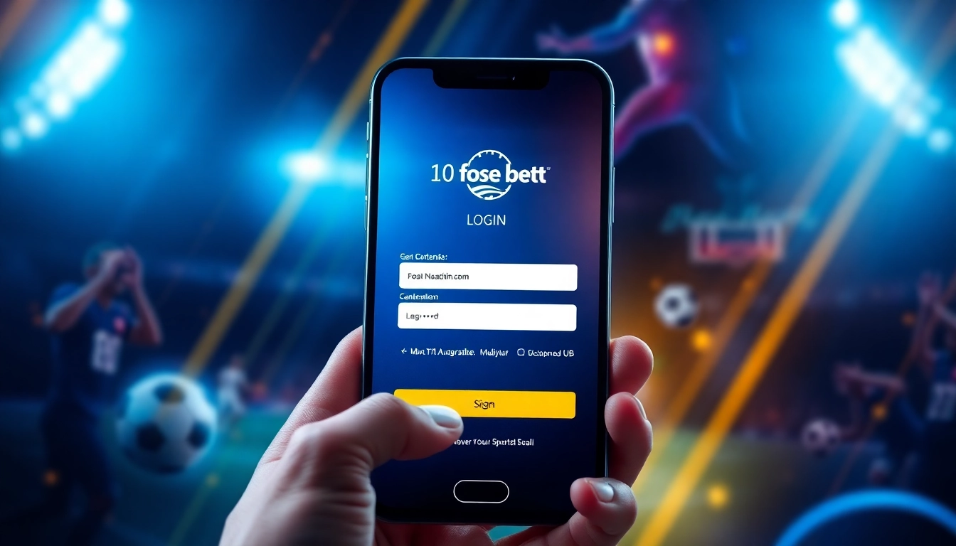 Effortless fairplay login screen on a mobile device with vibrant sports background, highlighting secure access for users.