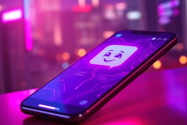 Unlocking the Power of Spicy Chat AI: The Future of AI Sex Chat and Interactive Roleplay A futuristic smartphone screen showing a playful AI chat interface against a colorful cityscape background.