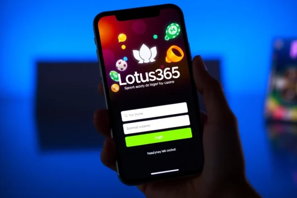 Quick and secure Lotus365 login on a smartphone screen showcasing sports betting and casino options for Indian users, highlighting convenience and trustworthiness.
