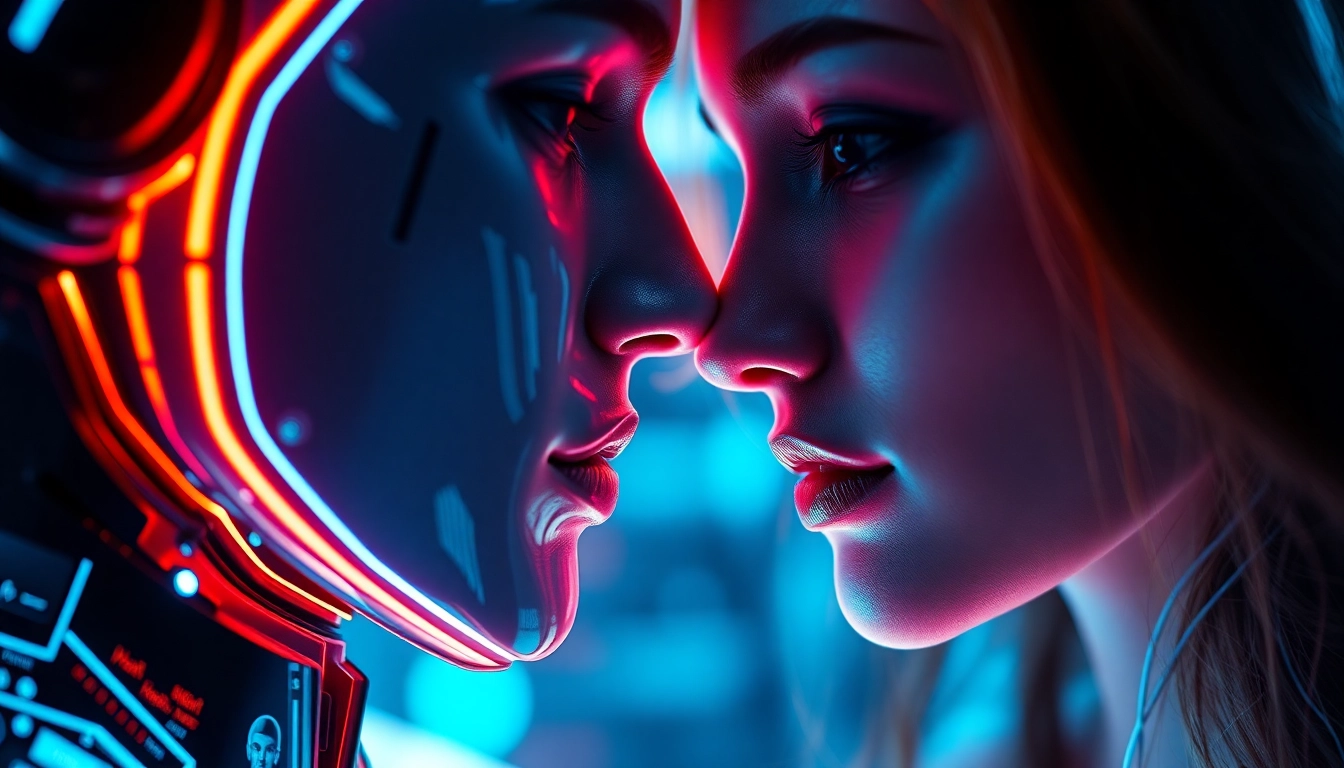 Engaging Ai sex chat interface with a seductive digital AI character inviting user interaction, emphasizing intimacy and technology.