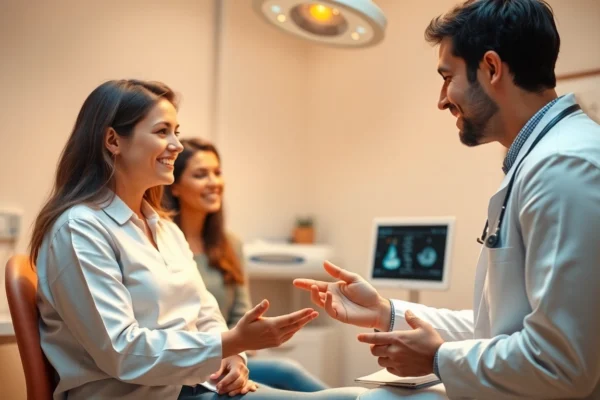 Reproductive clinic in Italy showcasing a specialist consulting a couple for infertility