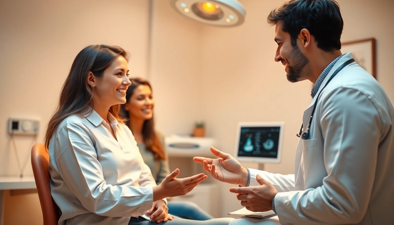 Reproductive clinic in Italy showcasing a specialist consulting a couple for infertility