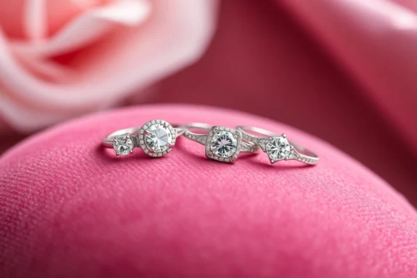 Proposal rings showcased on velvet with sparkling diamonds, perfect engagement jewelry display