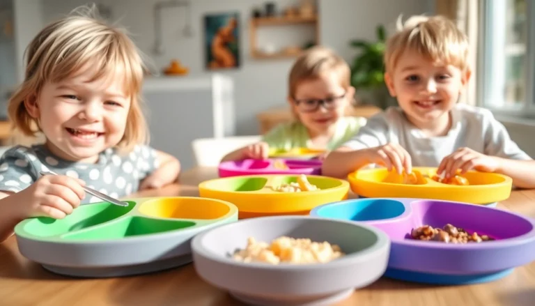 Silicone divided plate for self feeding with vibrant colors helping children self-serve food easily