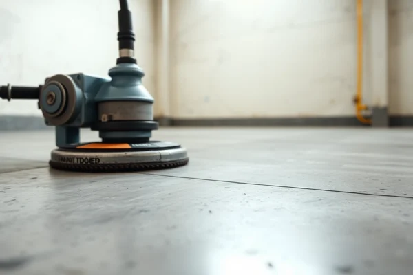 Professional floor preparation Birmingham experts ensuring a smooth surface with grinding tools