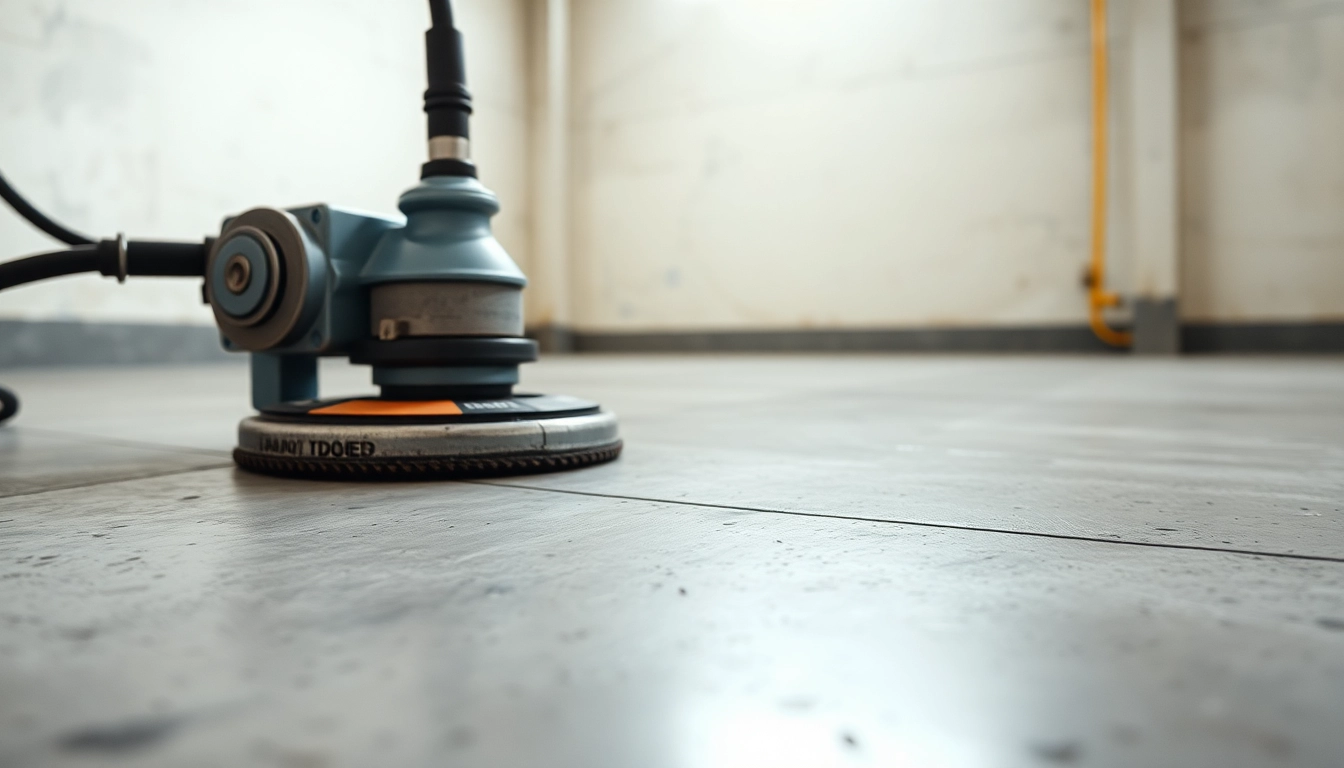 Professional floor preparation Birmingham experts ensuring a smooth surface with grinding tools