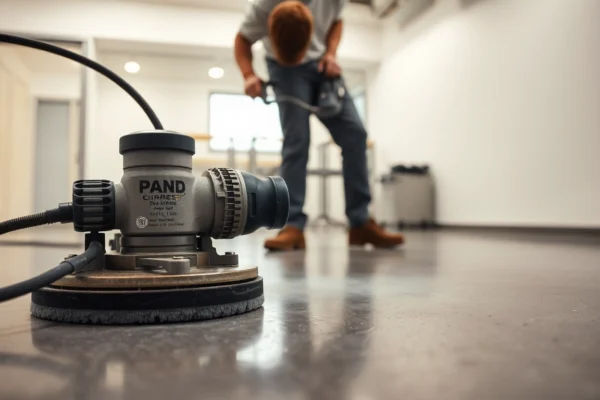 Experienced floor preparation Birmingham team grinding concrete for a smooth finish to ensure