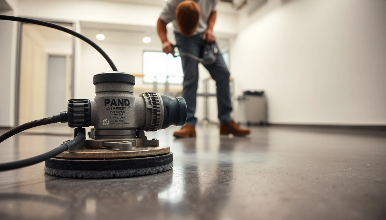 Experienced floor preparation Birmingham team grinding concrete for a smooth finish to ensure