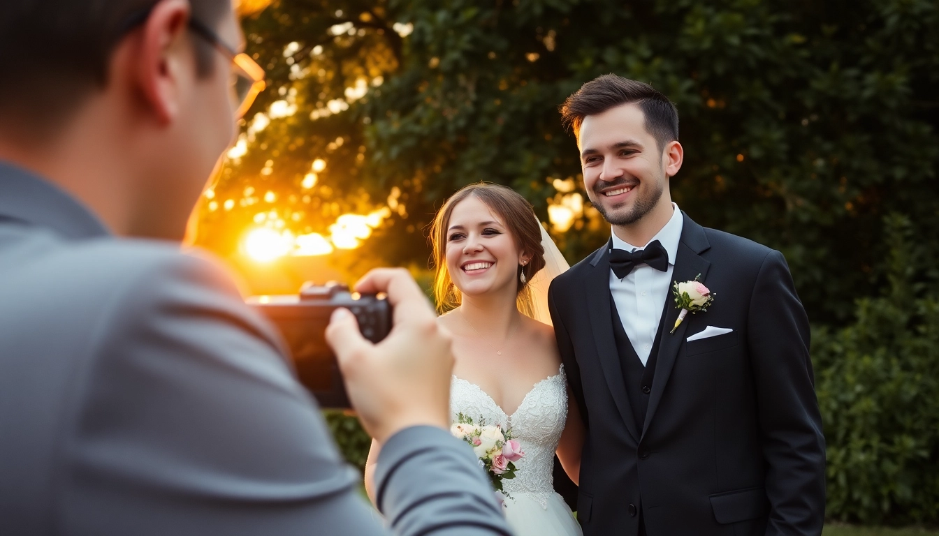 Professional eskuvo fotos capturing joyful bride and groom in an outdoor setting with natural